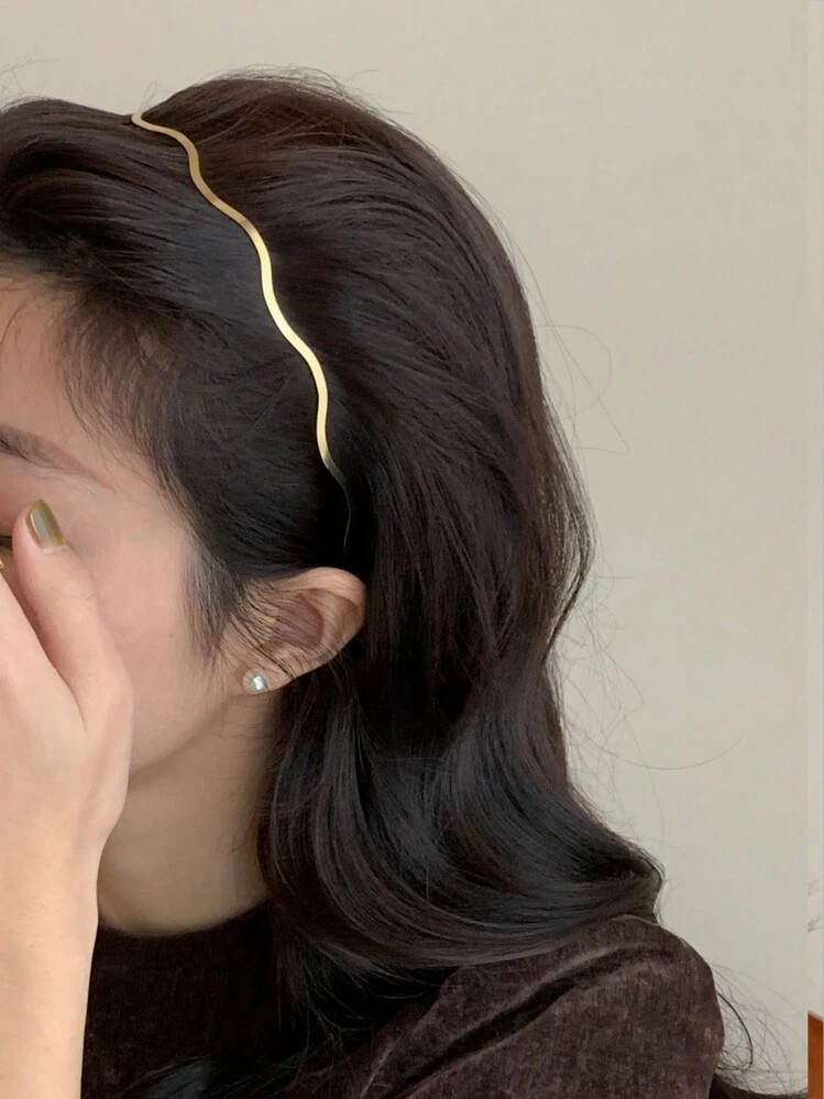 2pcs Fashionable Women's Gold-Colored Metal Wavy Hairband, Curved Headband, Geometric Thin Headband For Daily, Party, Elegant Headwear, Hair Band, Hair Hoop Headbands Hair Accessories | SHEIN