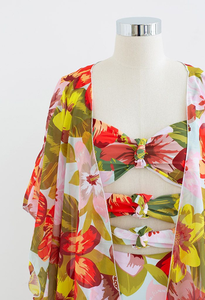 Tropical Print Knotted Cutout Swimsuit | Chicwish