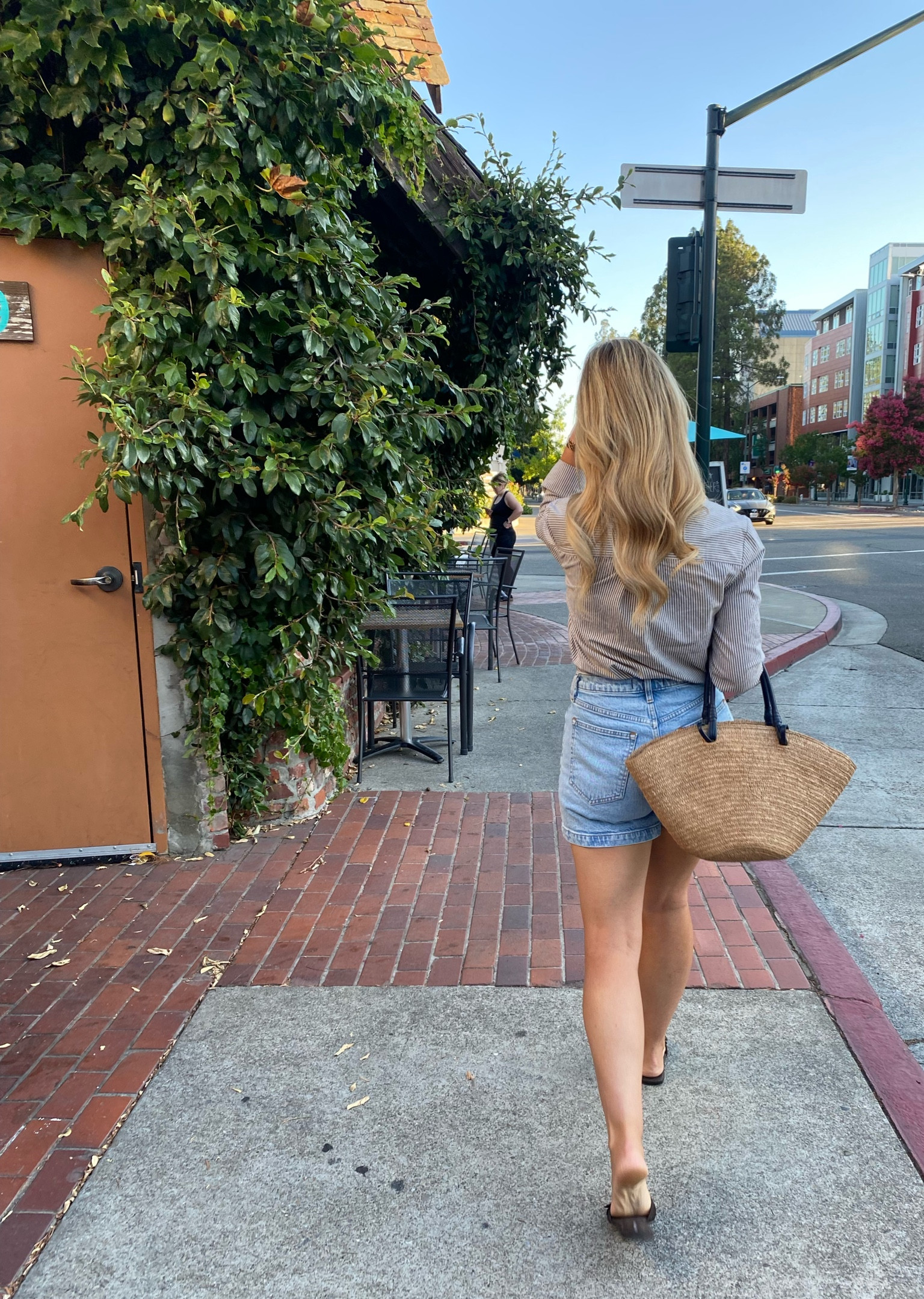 Homeward bound, but first coffee ☕️ 
#summeroutfit #jeanshorts #sezane 

#LTKOver40