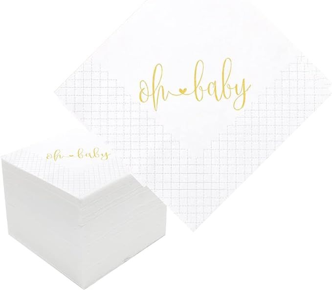 Geloar Oh Baby Cocktail Napkins for Baby Shower, 100 Pack Gold Oh Baby Disposable Paper Luncheon ... | Amazon (US)