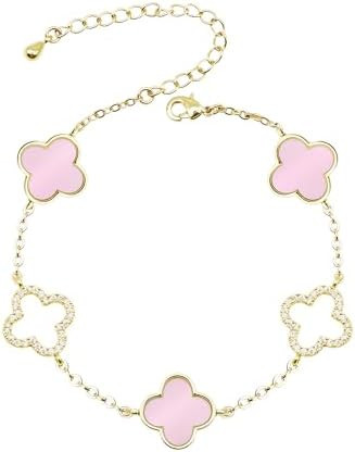 Clover Bracelet for Women 18k Gold Plated Silver Lucky Four Leaf Link Chain Bracelets Charm Trend... | Amazon (US)