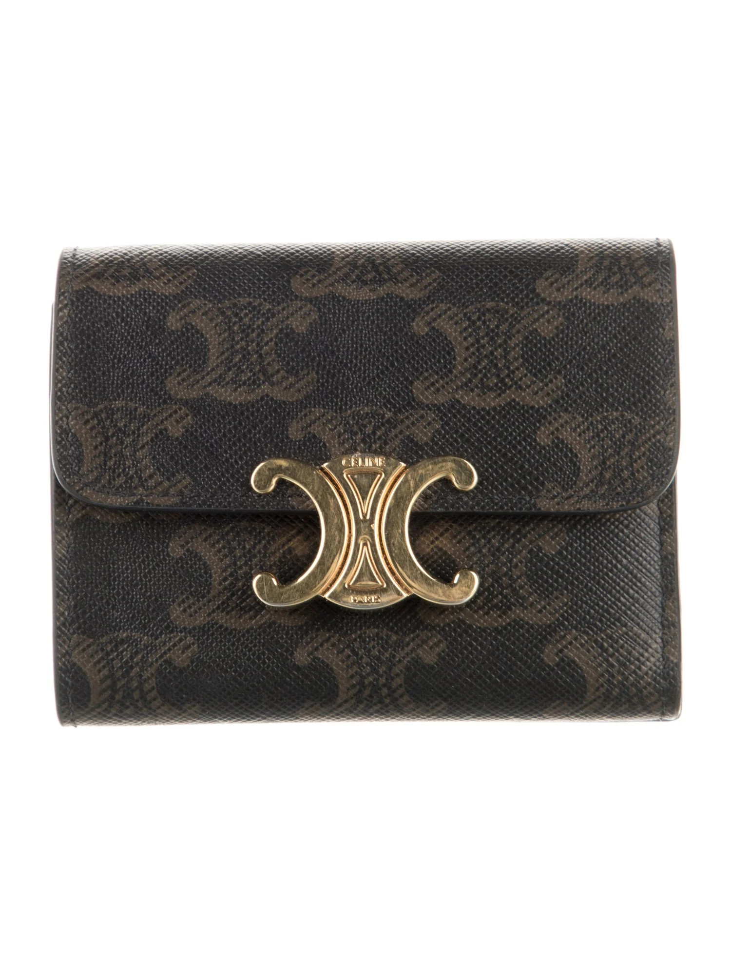 Celine Small Triomphe Leather Compact Wallet - Brown Wallets, Accessories - CEL391821 | The RealR... | The RealReal