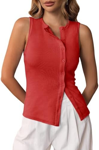 Cicy Bell Womens Button Down Tank Tops Summer Sleeveless Ribbed Vest Tops | Amazon (US)