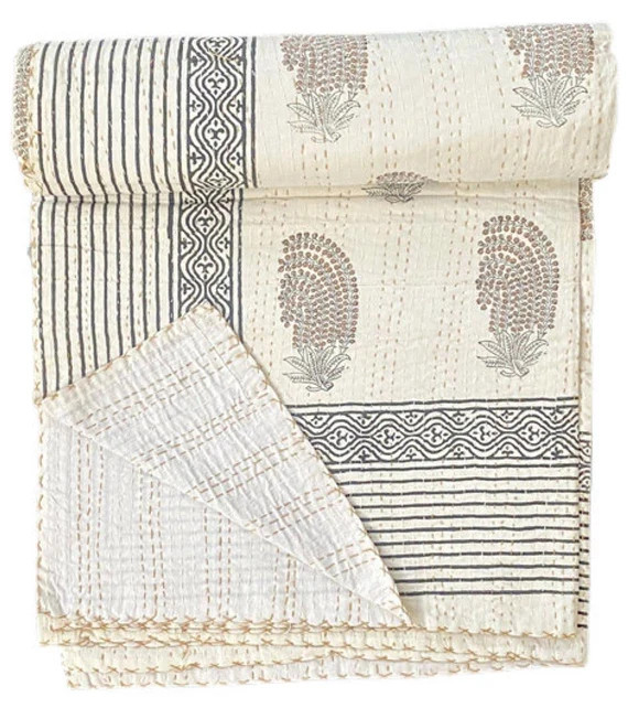 Floral Kantha Quilt Handblock Print Kantha Throw Indian Quilt | Etsy | Etsy (US)