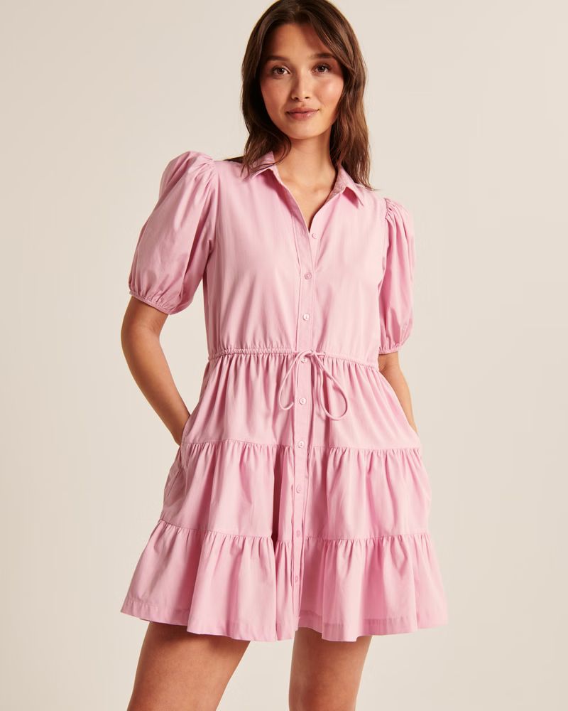 Easy Waist Puff Sleeve Poplin Shirt Dress | Abercrombie & Fitch (US)