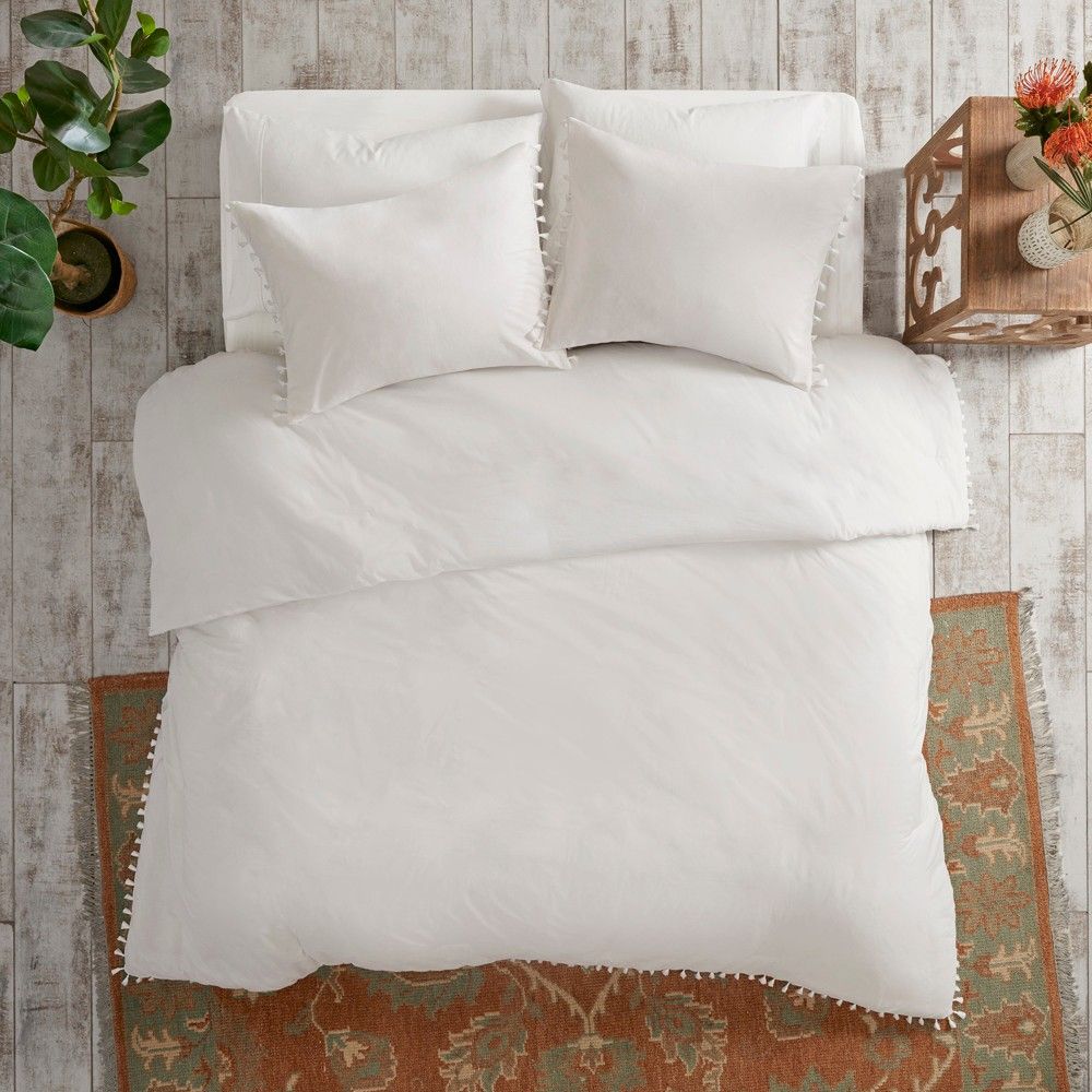 3pc Full/Queen Sula Cotton Duvet Cover Set White, Adult Unisex, Ivory | Target