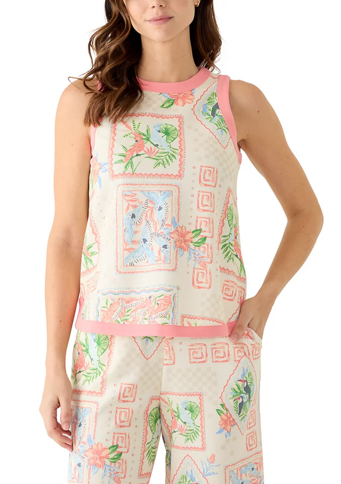 Women's Sleeveless Tipped Knit Print Top | Belk