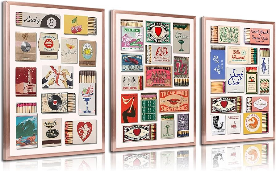3pcs Vintage Matchbook Canvas Wall Art Trendy Coastal Cowgirl Bar Cart Posters Prints Retro Eclec... | Amazon (US)