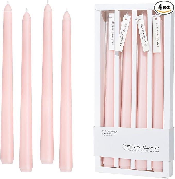 Pink Taper Candles 10'' Baby Pink Blush Candle Sticks Set of 4 | Delightful Citrus Scented Natura... | Amazon (US)