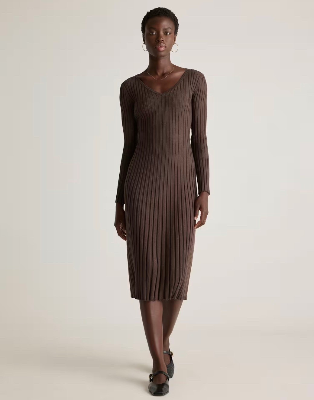 Cotton Cashmere Ribbed Long Sleeve V-Neck Midi Dress @Quince

#LTKSeasonal #LTKootd #LTKSaleAlert
