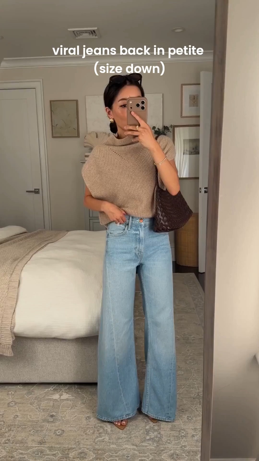 Size down! Also linking some other mother petite on sale for Labor Day 

• Mother size 23 Petite in “munchies” wash (loose fit so I sized down)
• Cashmere poncho sweater vest xxs looser fit worn with neiwai bra or cami 
• Woven shoulder bag  
• Mango sandal heels 5 

Petite friendly jeans, petite fashion, transitional outfit

#LTKPetite #LTKootd #LTKmomlife