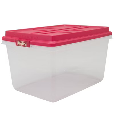 Hefty 72qt Hi-Rise Clear Storage Box Red Lid Latch and Gold Foil | Target