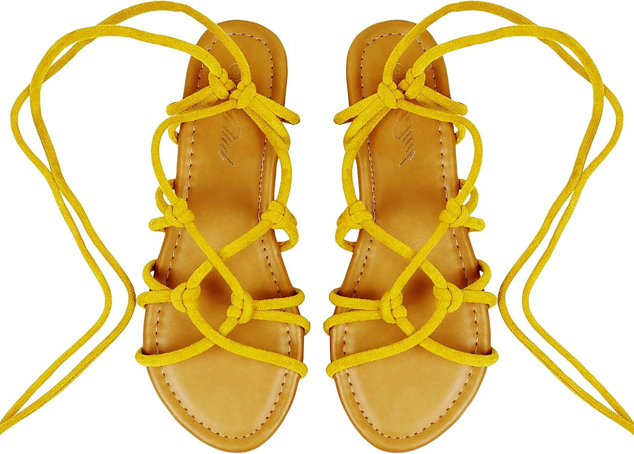 Women's Open Toe Lace Up Gladiator Flat Sandals，Slip on Roman Sandals | Amazon (US)