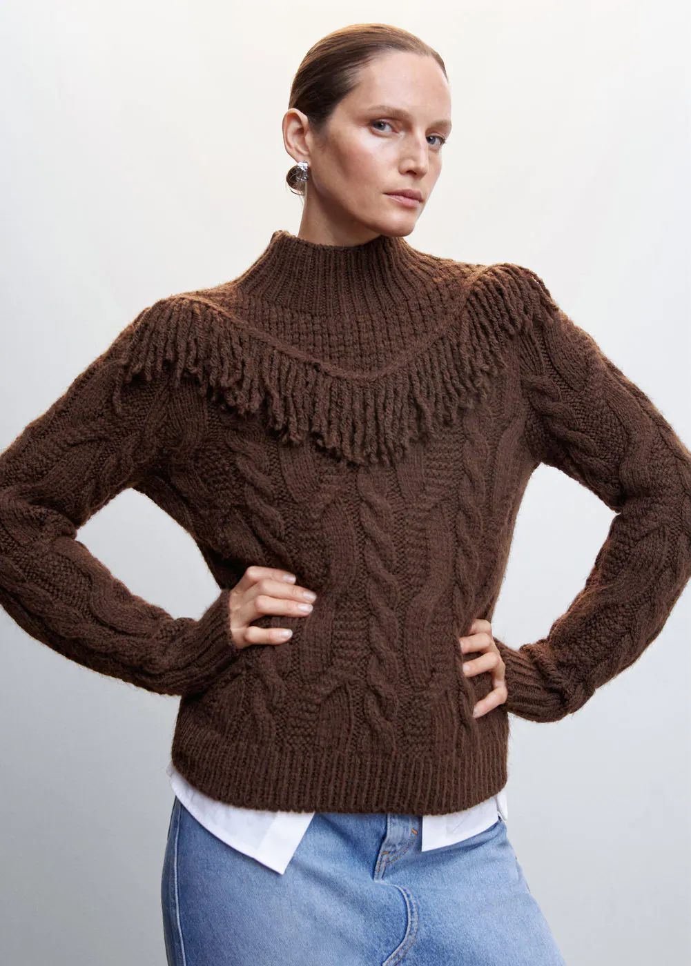 Fringed cable-knit sweater -  Women | Mango USA | MANGO (US)