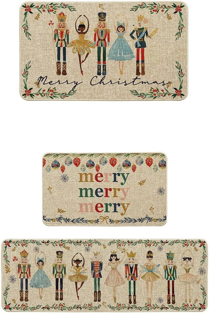 Artoid Mode Watercolor Nutcrackers Merry Christmas Doormat and Kitchen Mats Set of 2 | Amazon (US)