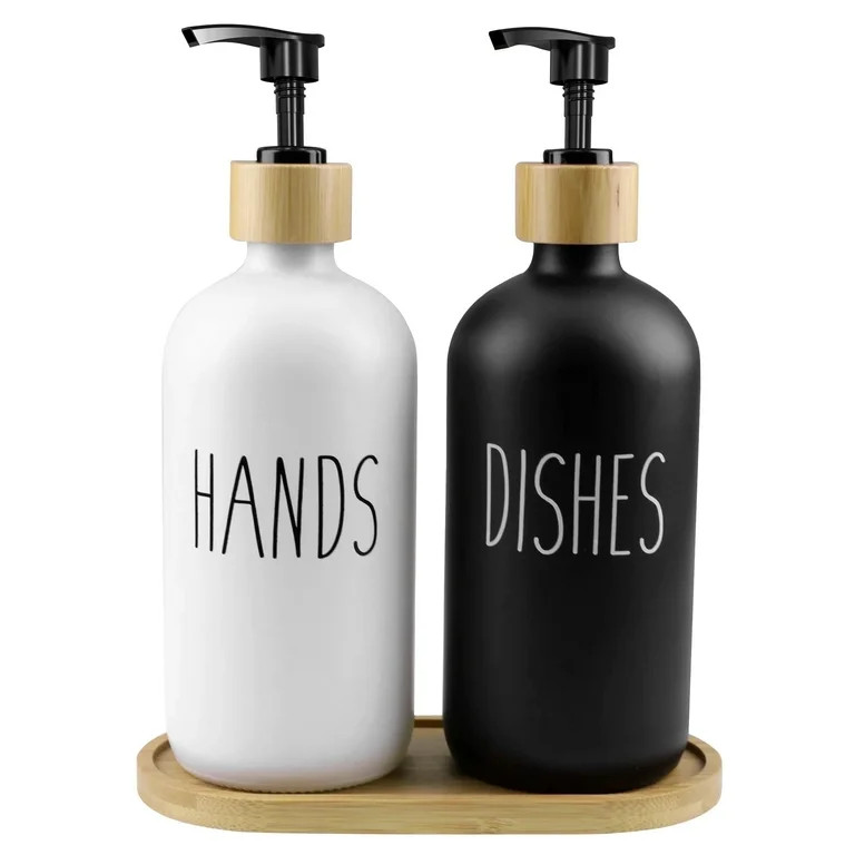 Kusmil Glass Soap Dispenser Set, Contains Hand Soap and Dish Soap Dispenser(Black & White) | Walmart (US)