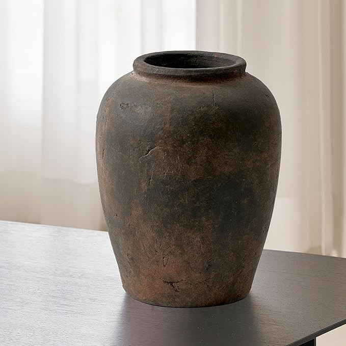 LB2 Brown Ceramic Large Vase, 11" Tall Zen Style vase, Terra Cotta Pitcher, Distressed Farmhouse ... | Amazon (US)