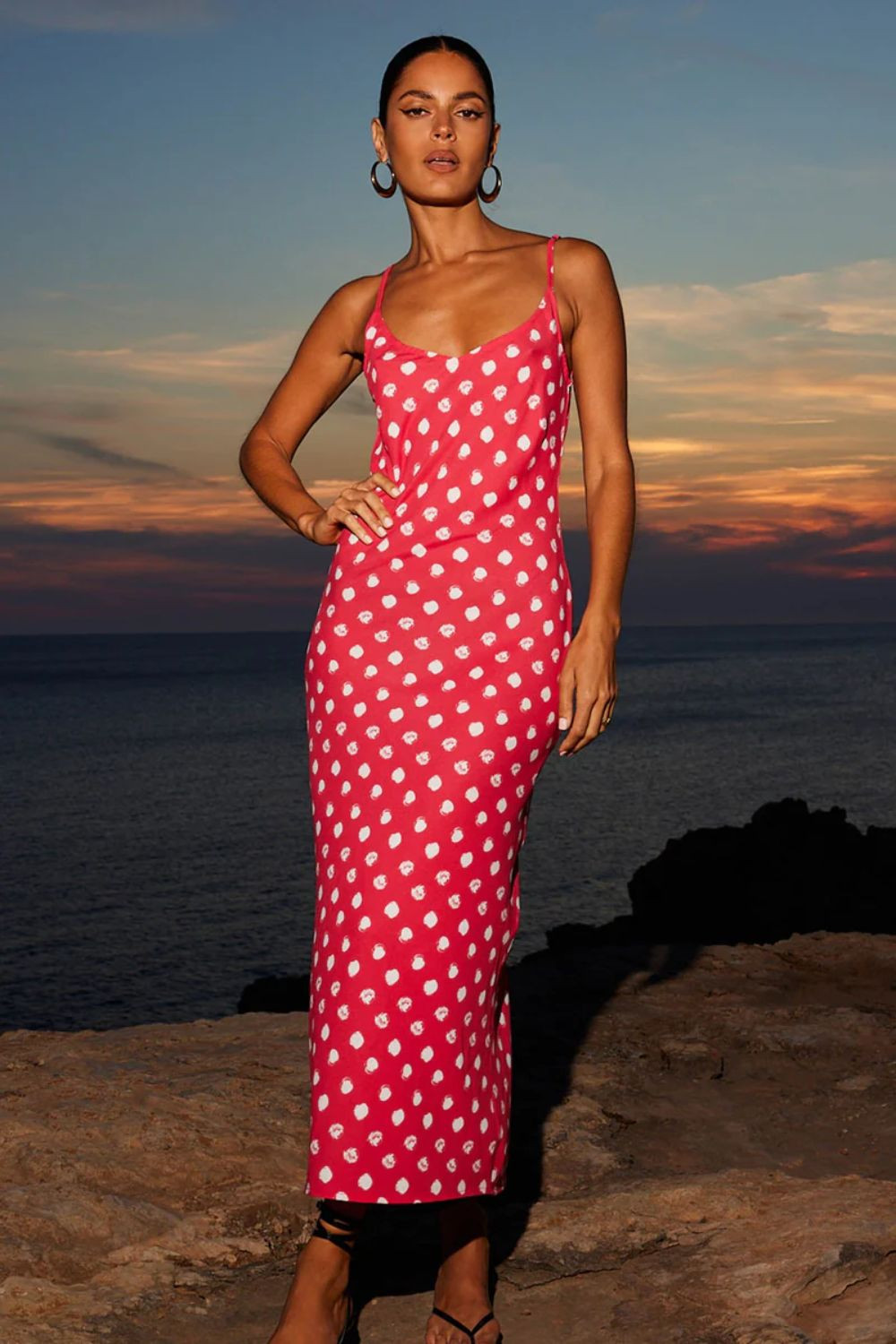 Sienna Midaxi Dress in Red Polka Dot | iCLOTHING