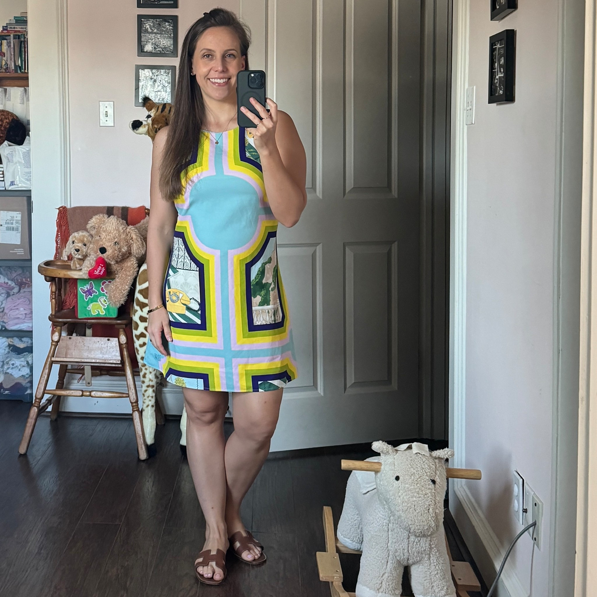 Colorful geometric dress. Wearing a size M  

#LTKBump #LTKPetite #LTKStyleTip