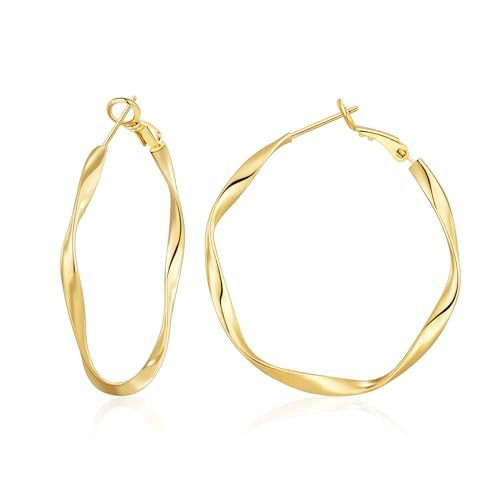 OOOPEL Large Gold Hoop Earrings for Women, Big 14K Gold Plated Hoop Earrings Lightweight Hypoallergenic LBig Hoop Earring 30MM 40MM 50MM 60MM | Amazon (US)