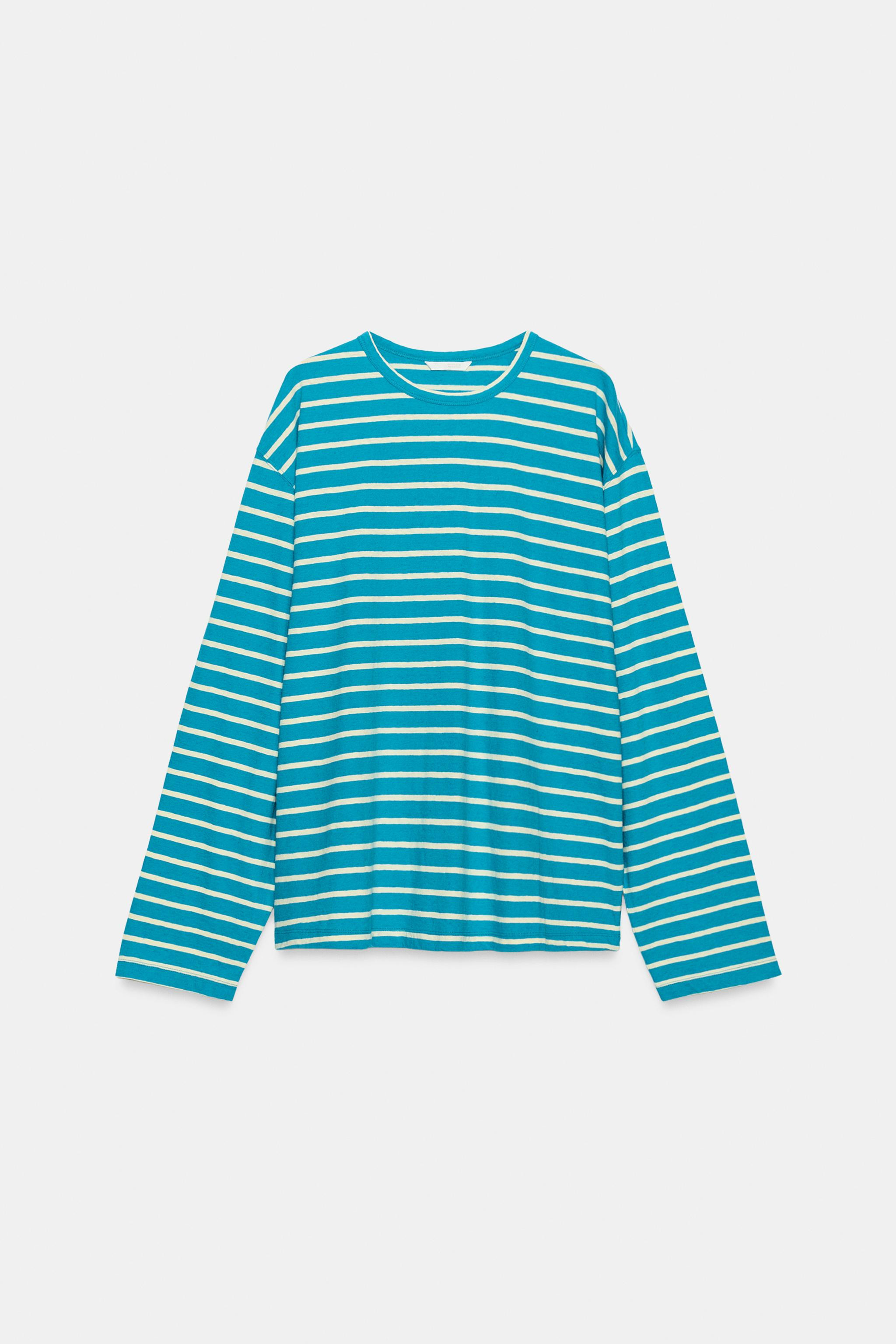 STRIPED COTTON AND LINEN T-SHIRT | Zara US