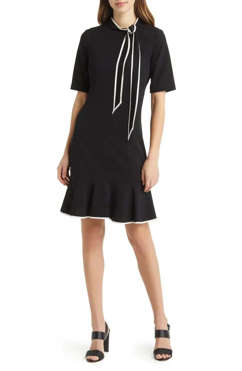 Tie Neck Short Sleeve Crepe Sheath Dress | Nordstrom