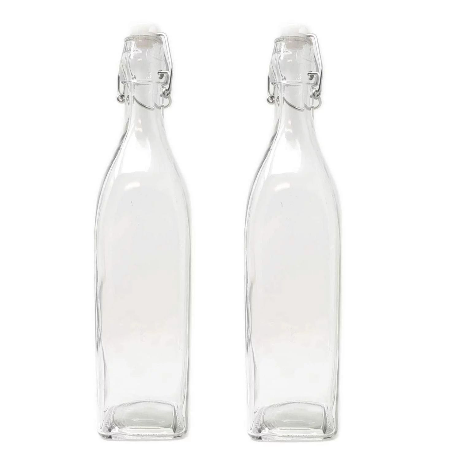 Set of 2 - Clear Glass 33oz Carafe Bottle Wire Swing Flip Top Italian Design - Brew Kombucha, Kef... | Walmart (US)