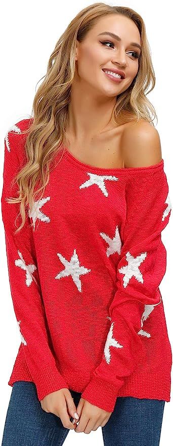 Yidarton Womens Sweater Casual V Neck Baggy Long Sleeve Star Pullover Shirts Tops | Amazon (US)