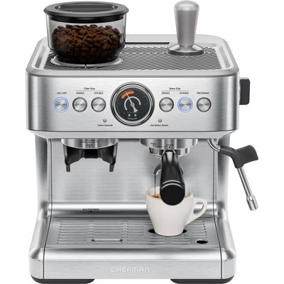 Chefman Crema Supreme Espresso Machine with Conical Burr Grinder and Steam Wand – Stainless Steel | Target
