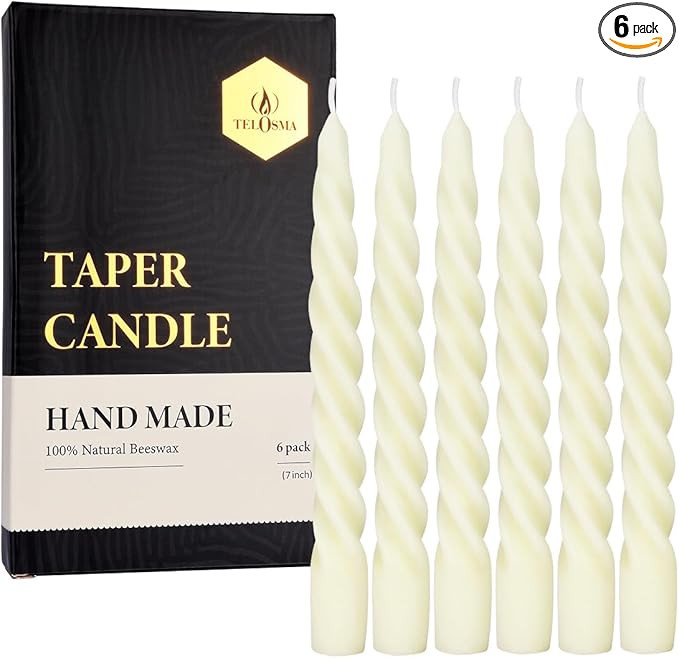 Natural Beeswax Spiral Taper Candles Pack of 6, Dripless Short Candle Sticks for Dinner Wedding P... | Amazon (US)