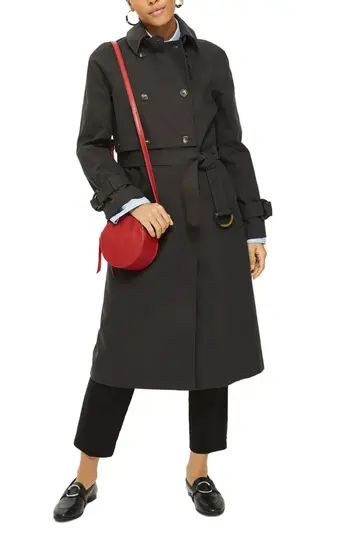 Women's Topshop Cotton Trench Coat, Size 2 US (fits like 0) - Black | Nordstrom