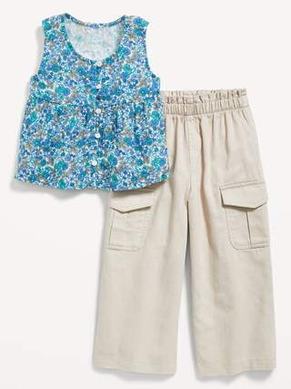 Printed Sleeveless Button-Front Top and Cargo Pants Set for Toddler Girls | Old Navy (US)
