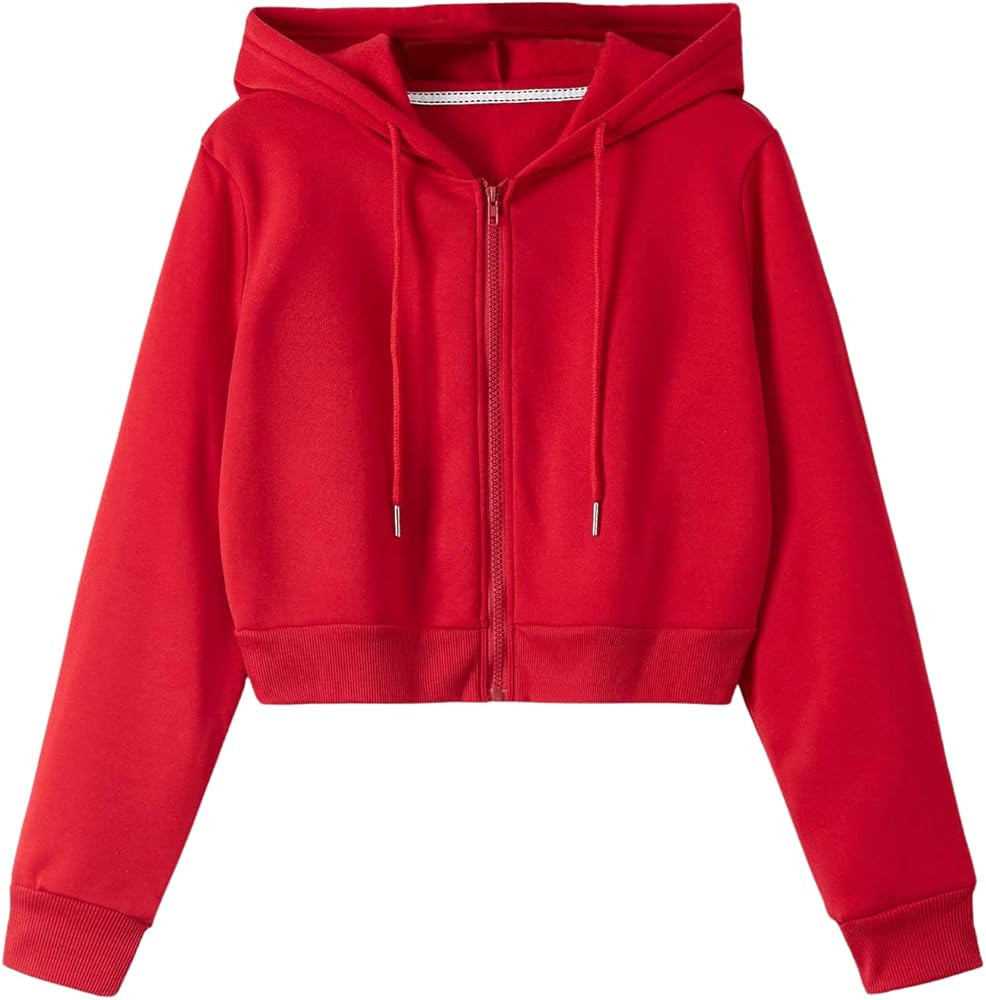 SweatyRocks Women's Long Sleeve Drawstring Full Zip Hooded Jacket Crop Sweatshirt | Amazon (US)