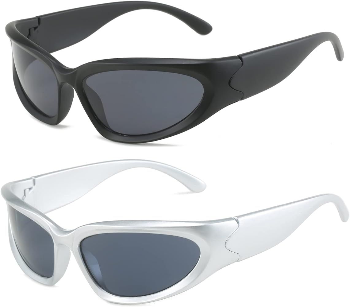 BUTABY Wrap Around Fashion Sunglasses for Women Men Oval Dark Futuristic Sun Glasses Outdoor Spor... | Amazon (US)