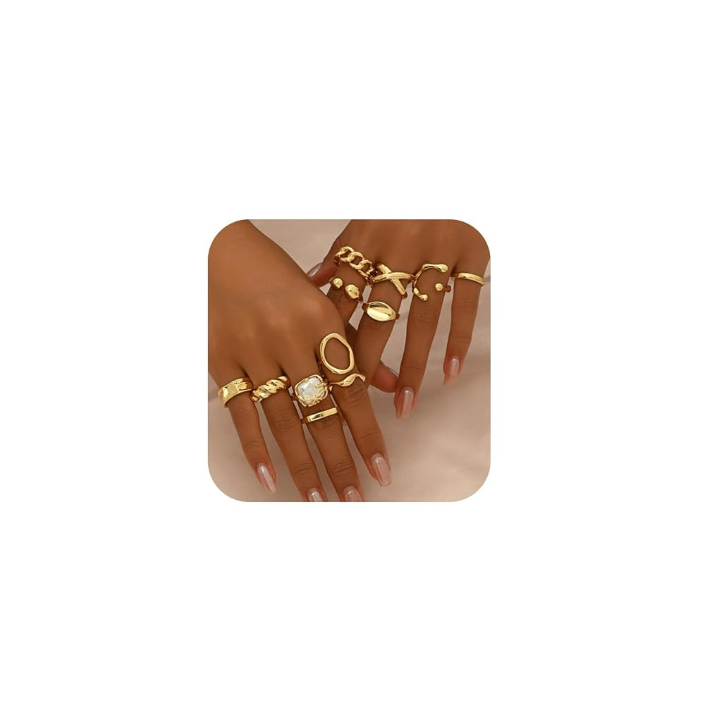 Chunky Gold Stackable Rings Set for Women,Vintage Knuckle Rings Dainty Hollow Carved Joint Finger... | Amazon (US)