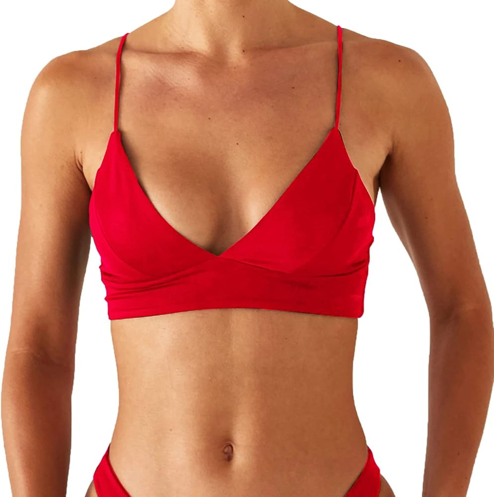 Women's Bikini Top Soild Color Push Up V Neck Bathing Suit Swimsuit Top | Amazon (US)
