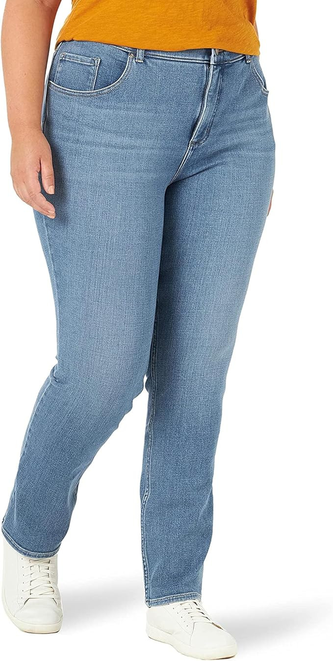 Lee Women's Plus Size Ultra Lux Mid-Rise Slim Fit Straight Leg Jean | Amazon (US)