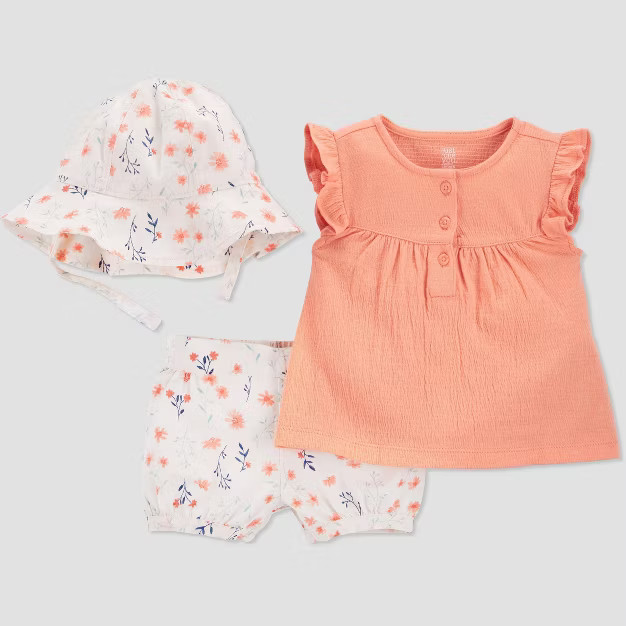Baby Girls' Floral Top & Bottom Set with Hat - Just One You® made by carter's Coral/Ivory | Target