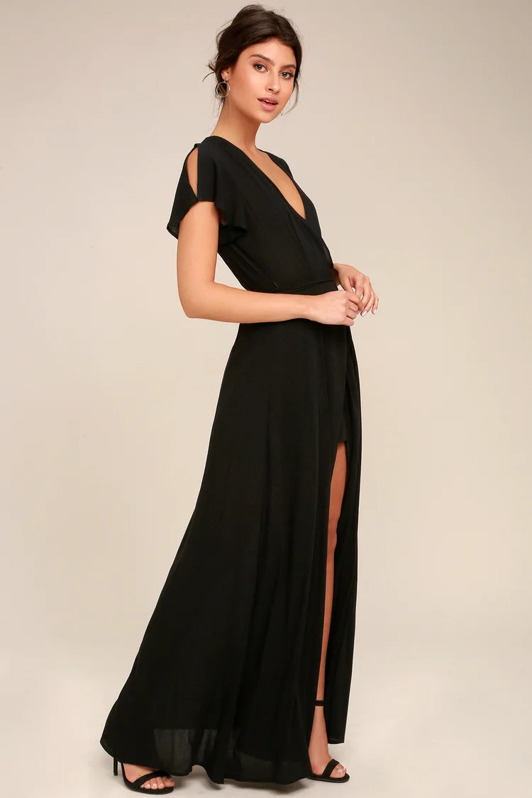 Heart of Marigold Black Wrap Maxi Dress | Lulus (US)