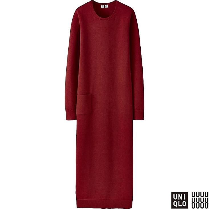 Women's U Extra Fine Merino Blend U-neck Long Dress - Size XS in Red by UNIQLO | UNIQLO (US)