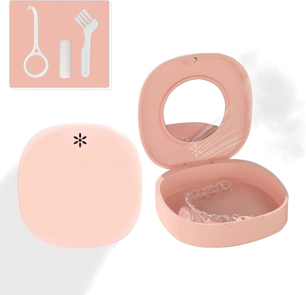 Retainer Case with Vent Holes, and Mirror, Cute Slim Aligner Case Night Mouthguard Case, with Ret... | Amazon (US)