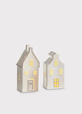 Set of 2 Porcelain Villa Holiday Table Accents with Lights - 7.25" | Afloral