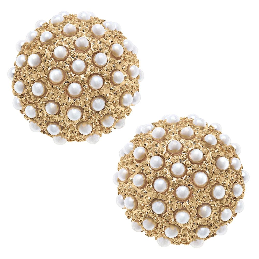 Eliza Pearl-Studded Stud Earrings in Ivory | CANVAS