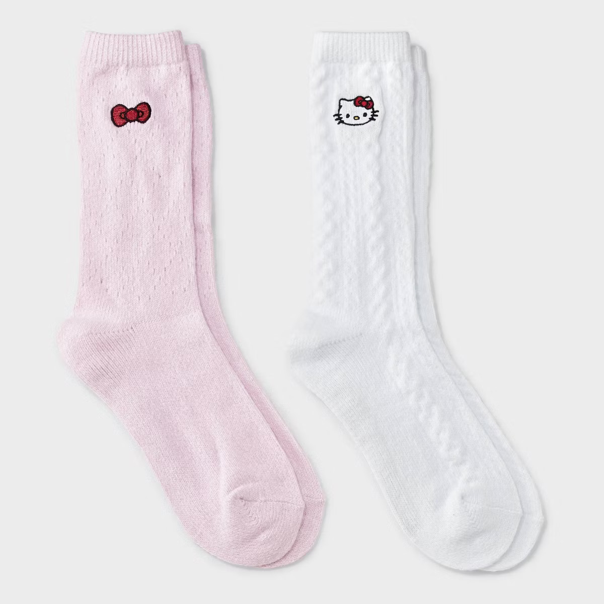 Women's Hello Kitty Super Soft Embroidered 2pk Crew Socks - White/Pink 4-10 | Target