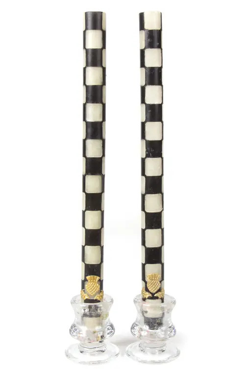MACKENZIE CHILDS Set of 2 Black & Ivory Check Dinner Candles in Black/ivory at Nordstrom | Nordstrom