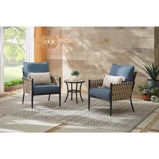 Hampton Bay Dockview 3-Piece Metal Outdoor Patio Bistro Set with Blue Cushions 505.0561.000 - The... | The Home Depot