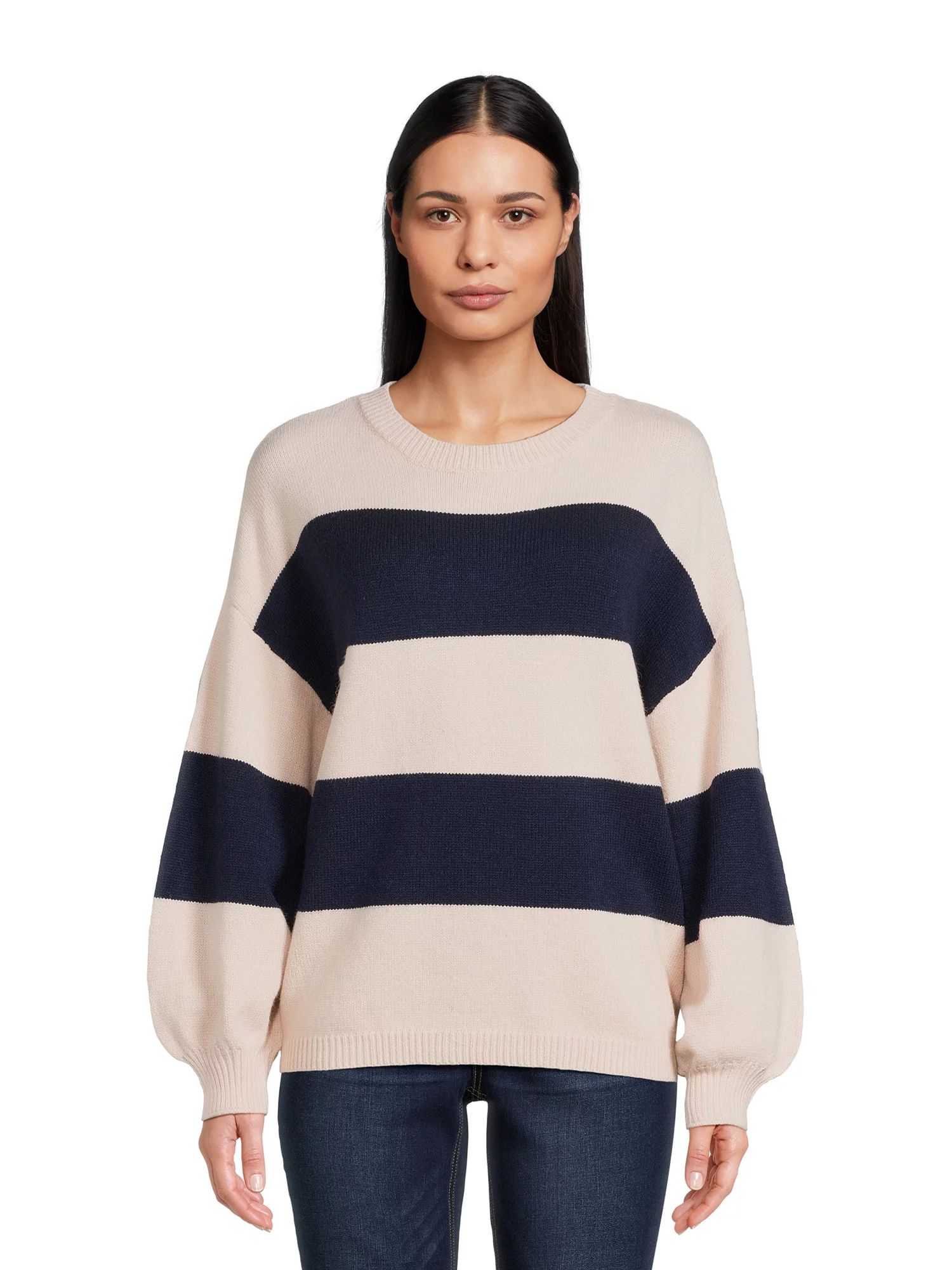 Dreamers By Debut Women's Striped Sweater with Blouson Sleeves, Midweight, Sizes XS-XL | Walmart (US)