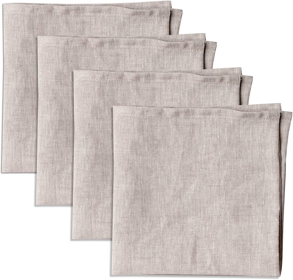 Linendo 100% Pure Linen Napkins 20 x 20 Inch Natural - Set of 4 Pack Oversized Dinner Table Cloth... | Amazon (UK)