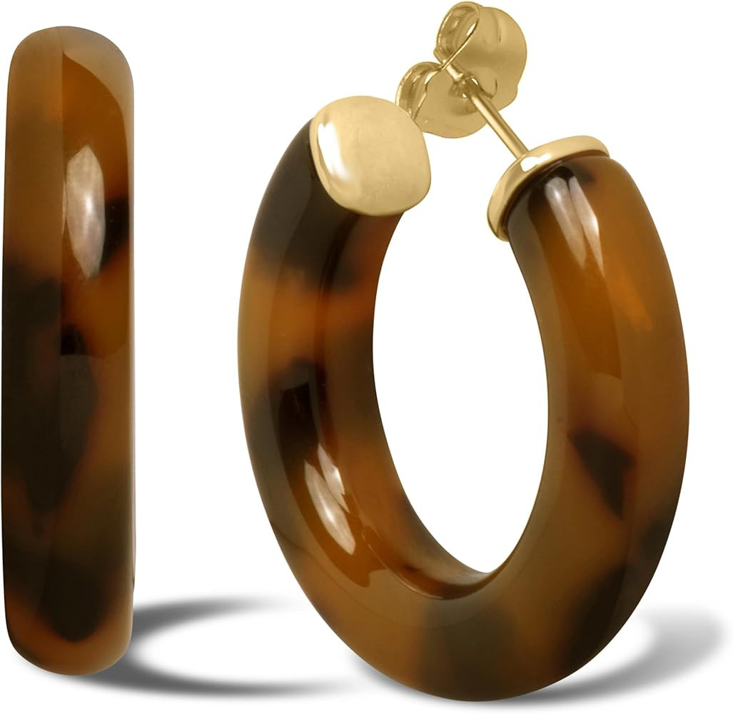 Gold Plated Multicolor Resin Chunky Thick Open Hoop Earrings in 57MM and 37.5MM Diameters | Amazon (US)