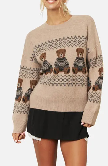 Blu Pepper Teddy Bear Crewneck Sweater in Khaki at Nordstrom Rack, Size Medium | Nordstrom Rack